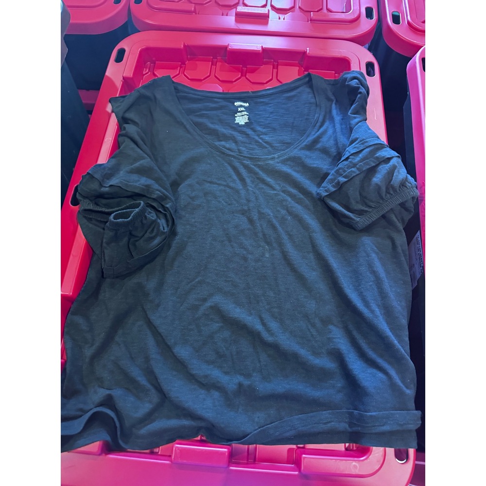 Sonoma Goods For Life Womens XXL Black Scoop Neck Ruffle Sleeve Slub Knit Tee